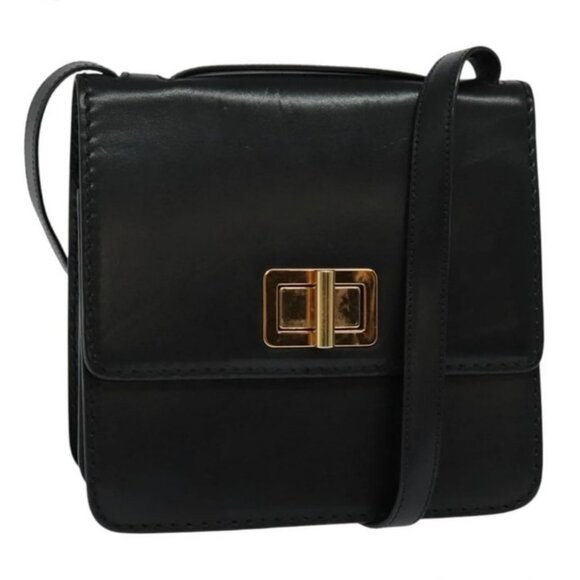 Chloé Louise Box Black Leather Crossbody Bag Gold Turnlock Vintage Authentic - Picture 1 of 12